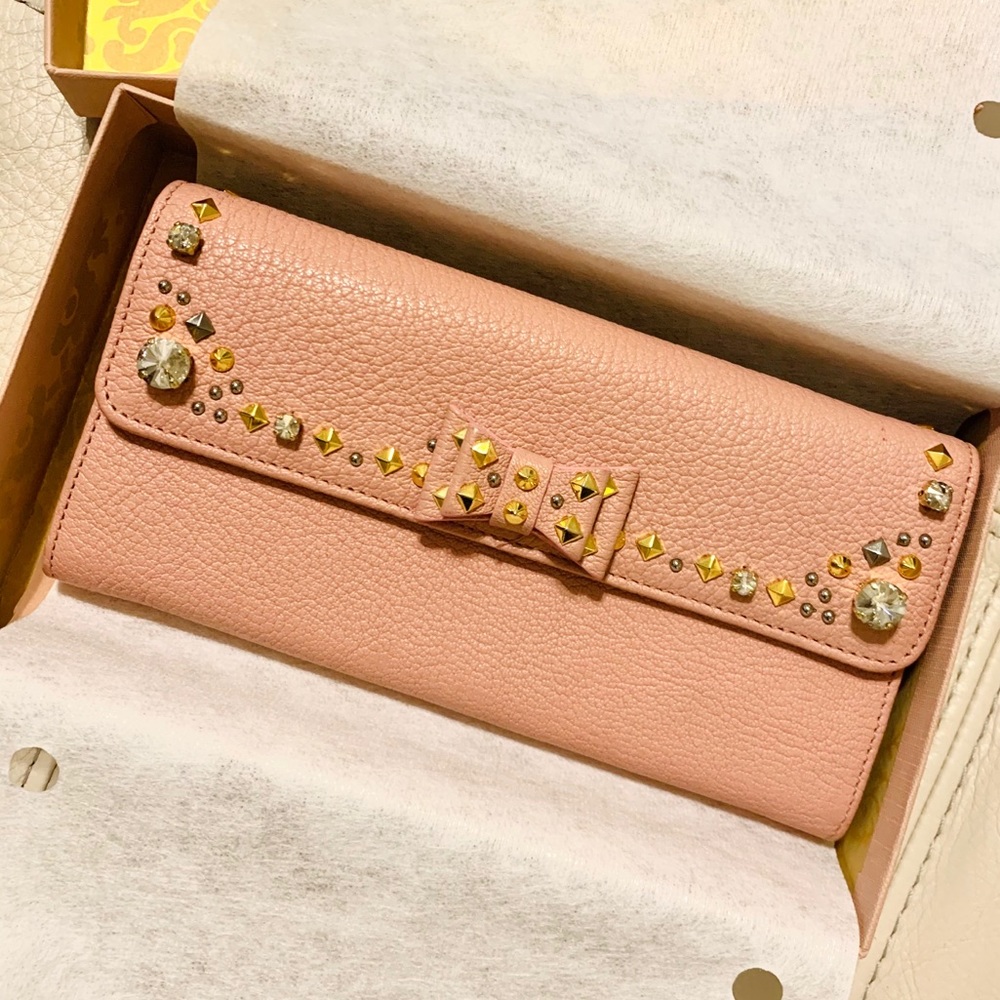 Miu Miu Rhinestone Embellished Pink Leather Wallet - Picture 3 of 7